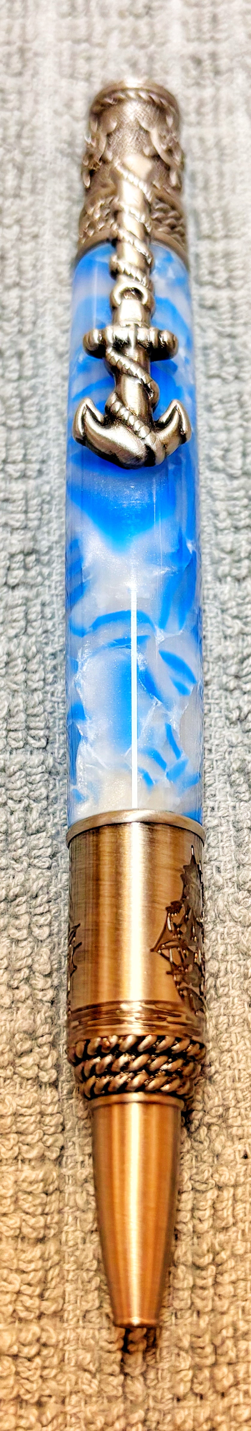 Blue and White Nautical Ballpoint Pen.