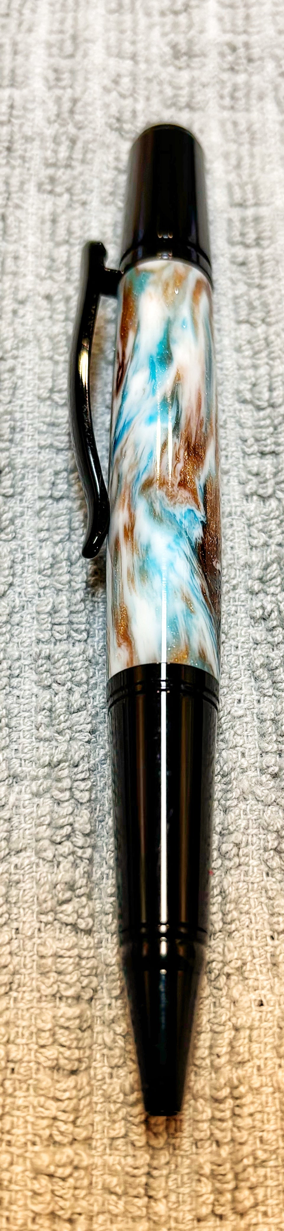 White, Blue and Copper DiamondCast Twist Ballpoint Pen