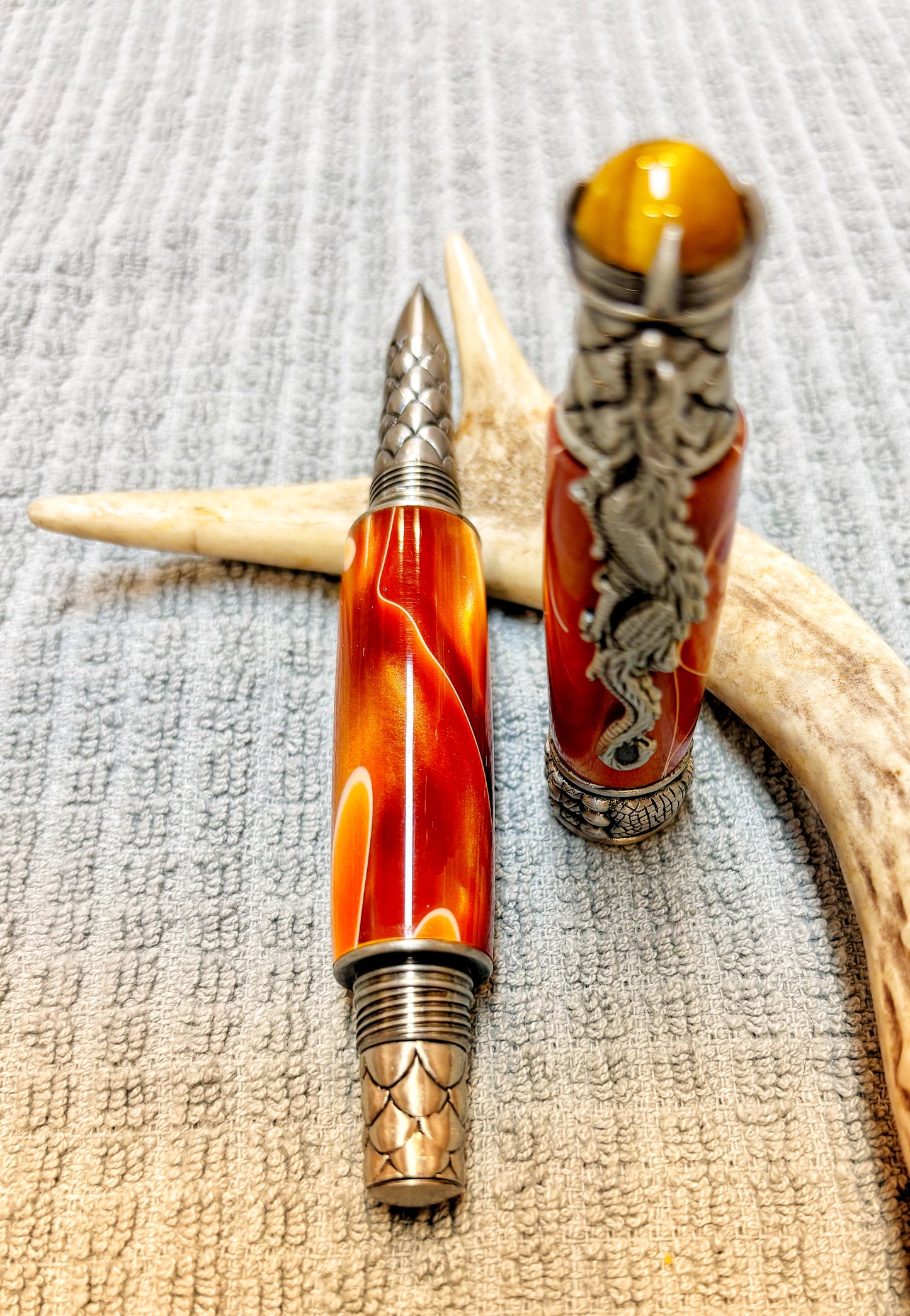 Orange and White Acrylic Dragon Rollerball Pen