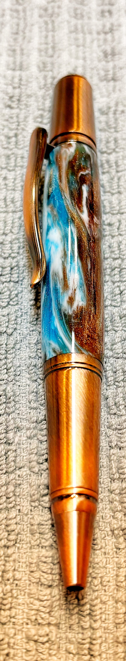 White, Blue and Copper Twist Ballpoint Pen