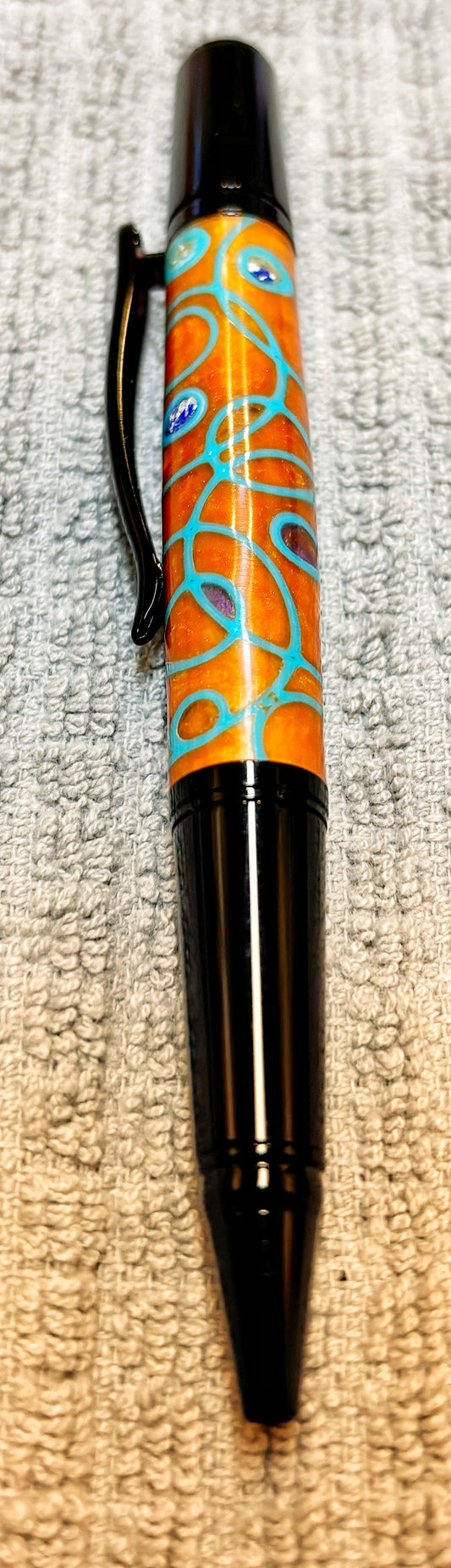 Orange and Turquoise Lined Ballpoint Pen