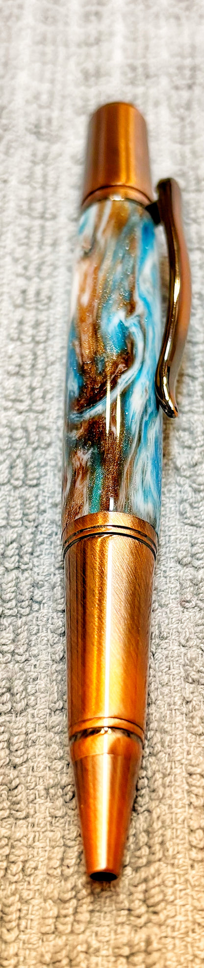 White, Blue and Copper Twist Ballpoint Pen