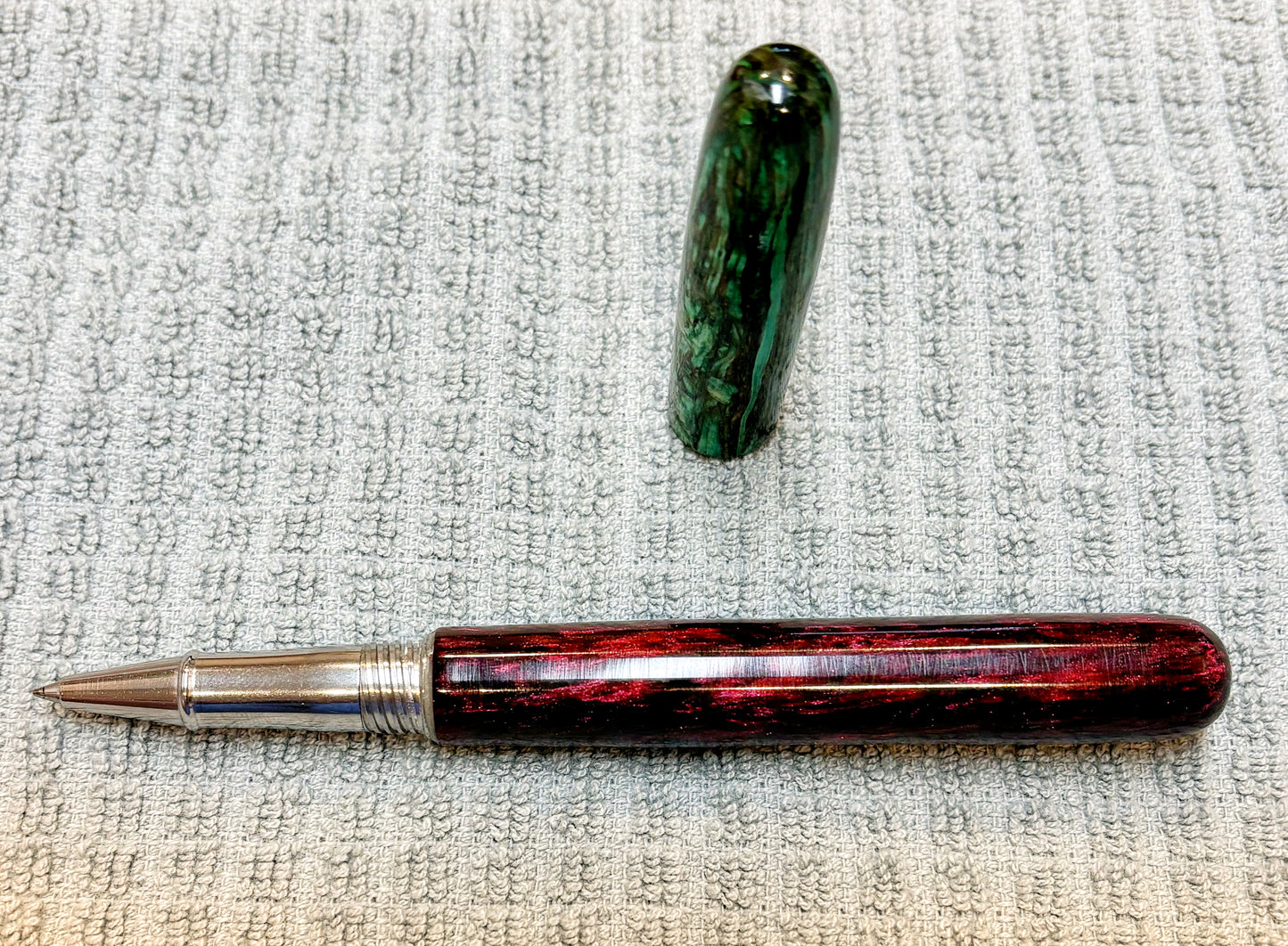 Green Hempwood and Red Acrylic Rollerball Pen