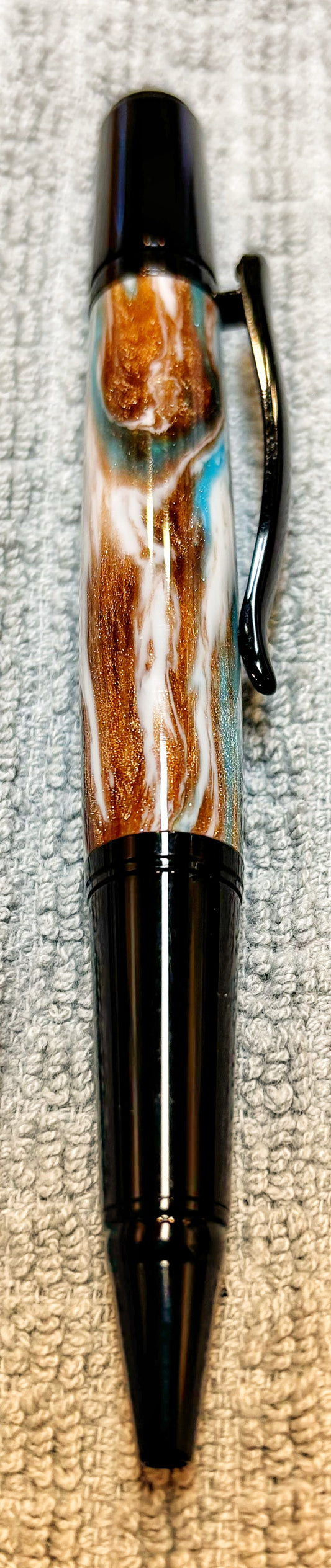 White, Blue and Copper DiamondCast Twist Ballpoint Pen