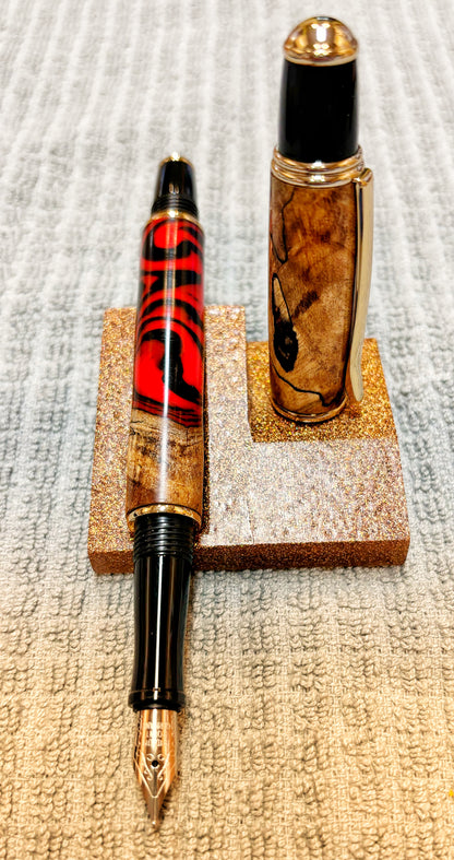 Walnut With Red and Black Acrylic Fountain Pen