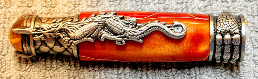 Orange and White Acrylic Dragon Rollerball Pen