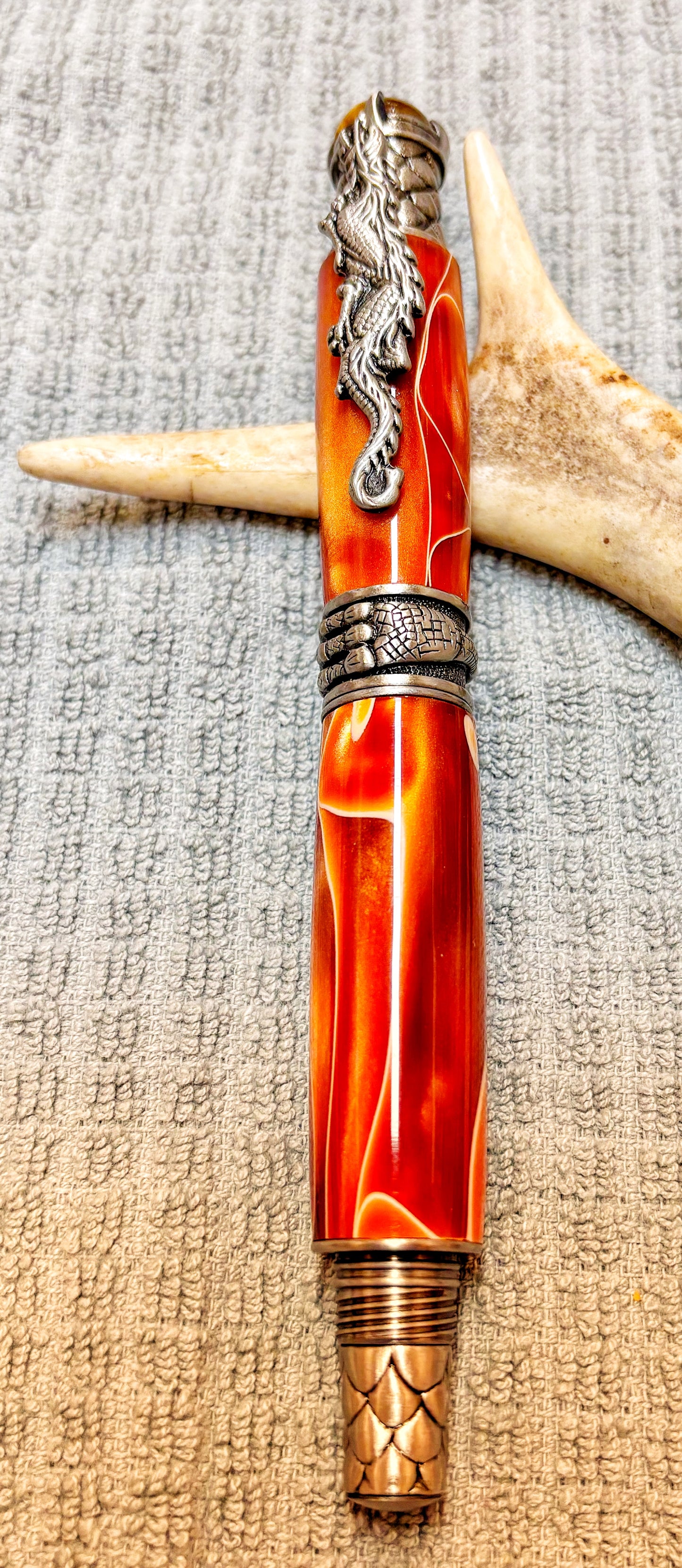 Orange and White Acrylic Dragon Rollerball Pen